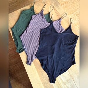 Gaze Women's Bodysuit Collection - Black, Green, Striped, Size M